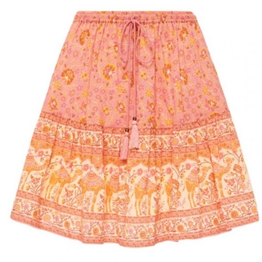 Spell & gypsy sundown mini skirt pink orange camel boho